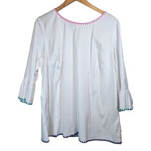 Talbots 3/4 Bell Sleeve Blouse Rainbow Trim Embroidery Plus 1x‎